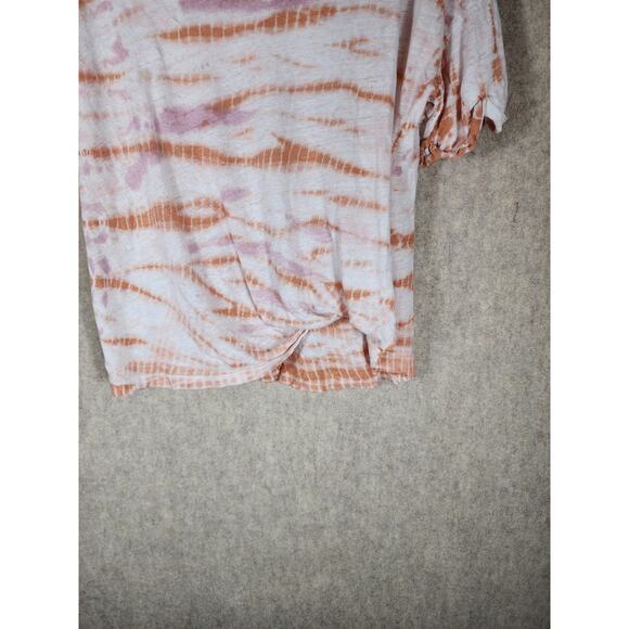 YOUNG FABULOUS & BROKE Pink Orange Short Sleeve 100% Linen Tie Dye Tee SZ S - Picture 4 of 7